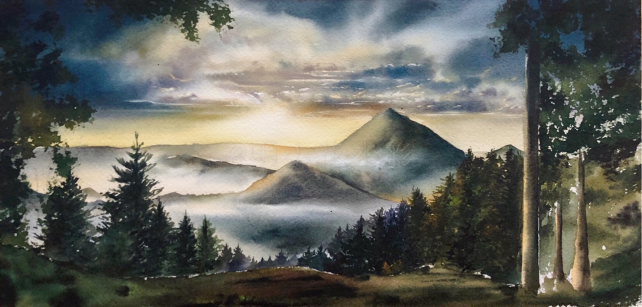 水彩风景丨朝圣光迹丨附全过程图（图ZMjgwNzQ0NzUy） - 绘画 - 站酷设计师明小花原创素材 - 站酷ZCOOL