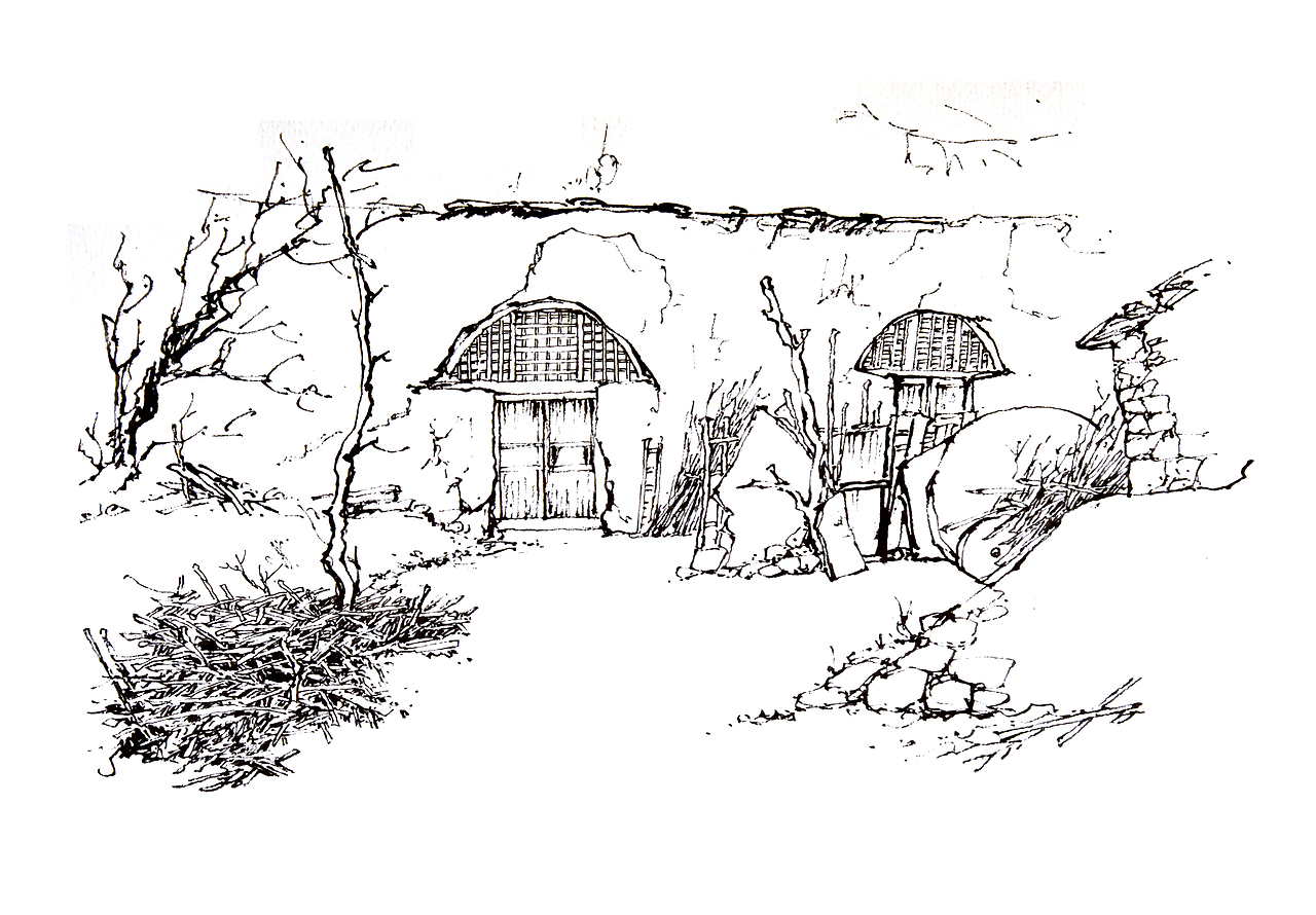 陕北风景速写窑洞