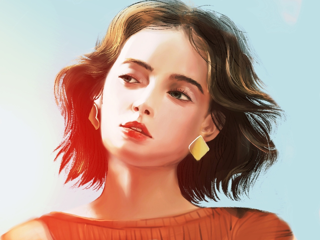 手绘 戴耳饰的女人