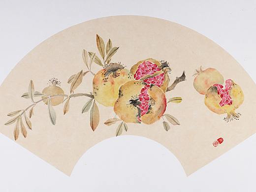 国画没骨法教程 | 吉祥果《石榴图》