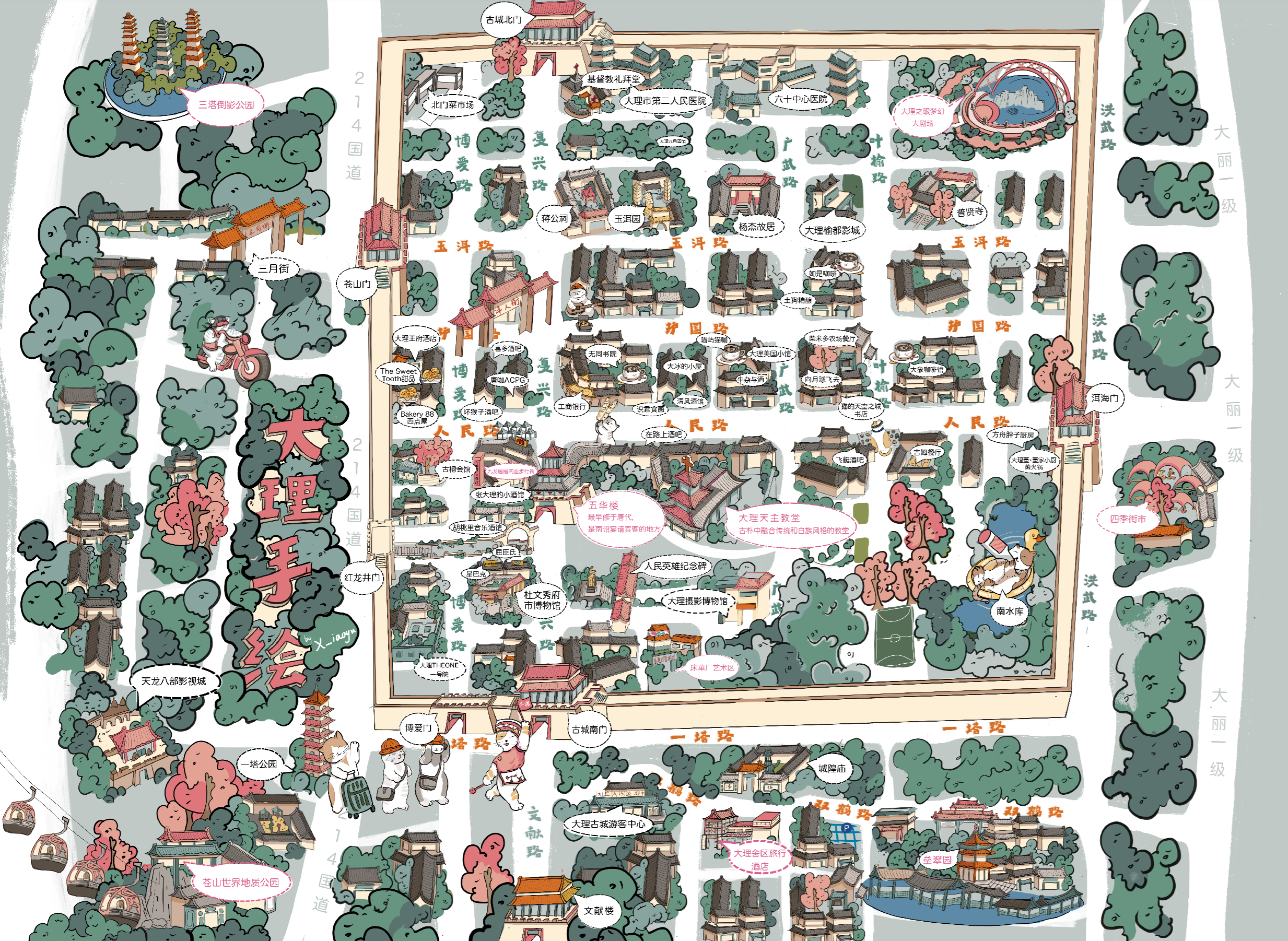 大理古城手绘地图