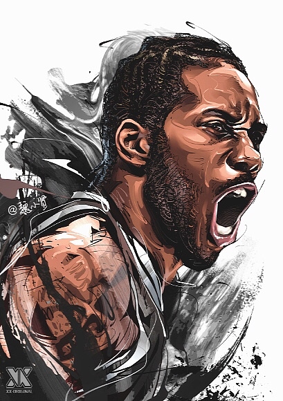 nba马刺球星莱昂纳德篮球插画,美漫卡通