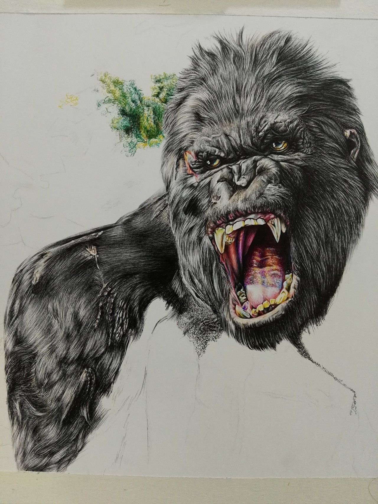 第二十幅彩色圆珠笔作品大猩猩(金刚)|纯艺术|绘画|浩轩手绘_原创作品