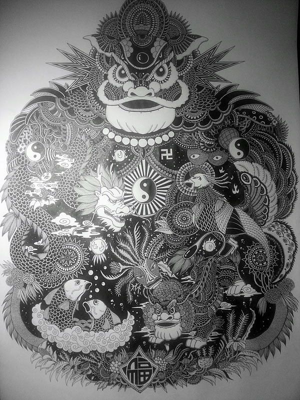 2开大画《最炫中国风》附绘制过程（图ZMTc0MjI3NDg=） - 新锐潮流插画 - 站酷设计师墩小贤原创素材 - 站酷ZCOOL