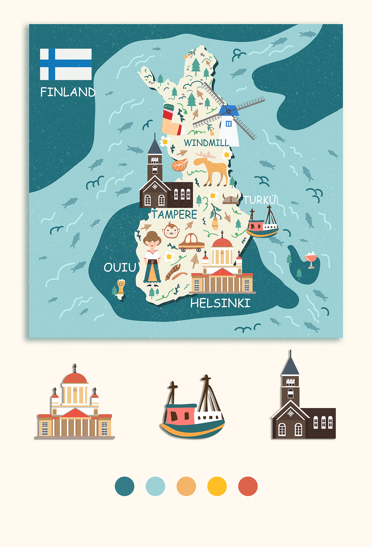 芬兰地图手绘（图ZMjA5NDI2MTA0） - 创作习作 - 站酷设计师叫耶耶阿原创素材 - 站酷ZCOOL