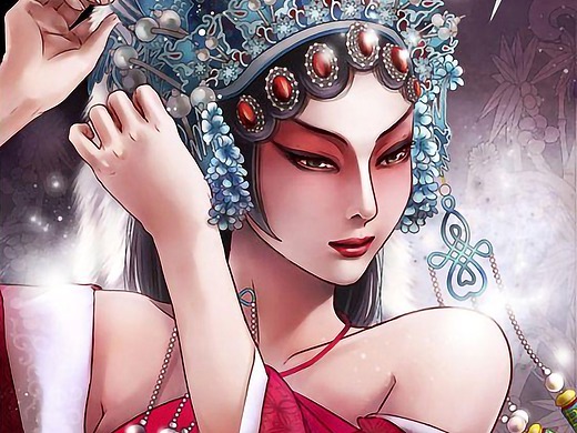 原创原创京剧头戴凤冠宝石戏子妆面美人