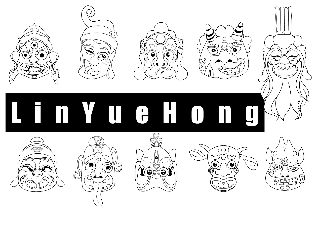 原创作品卡通傩面具1