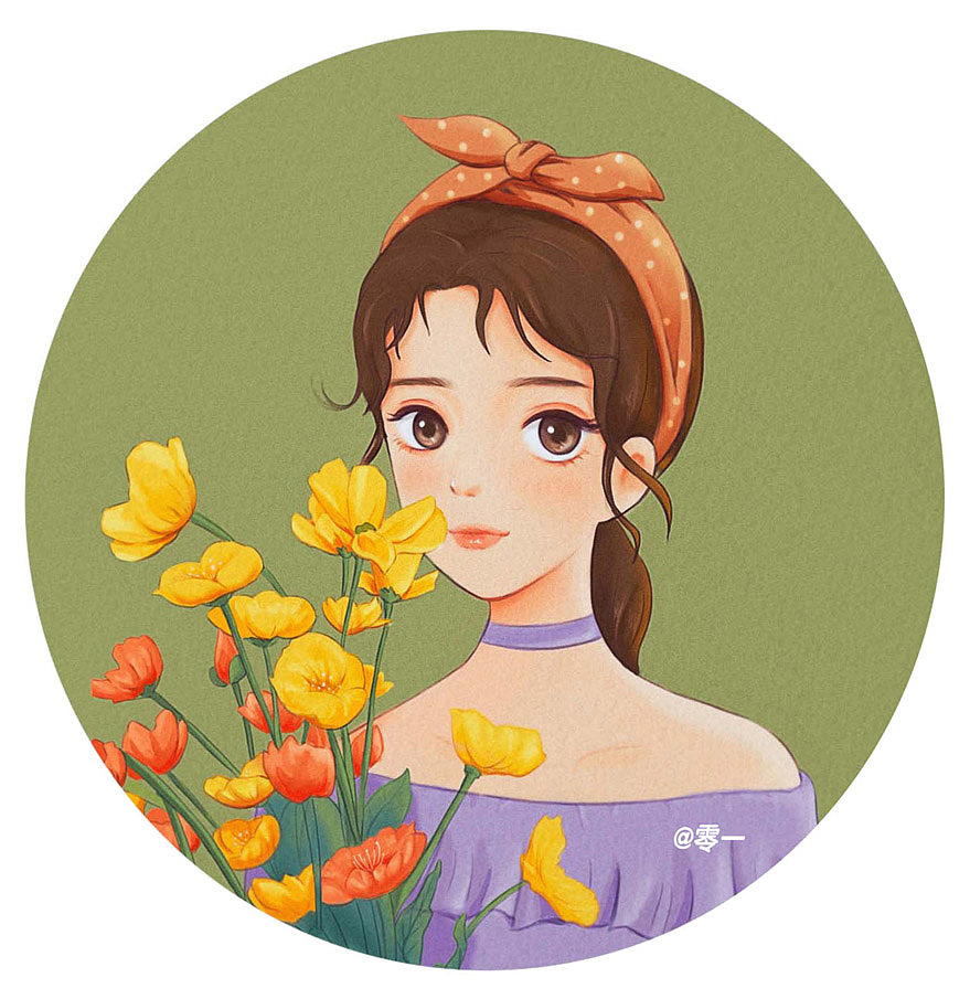 #少女与花#头像插画