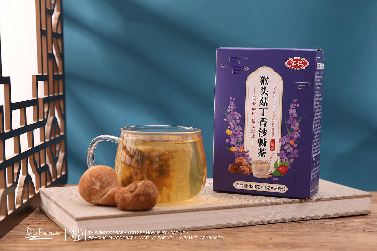 暗调国风养生茶花茶保健品猴头菇茶