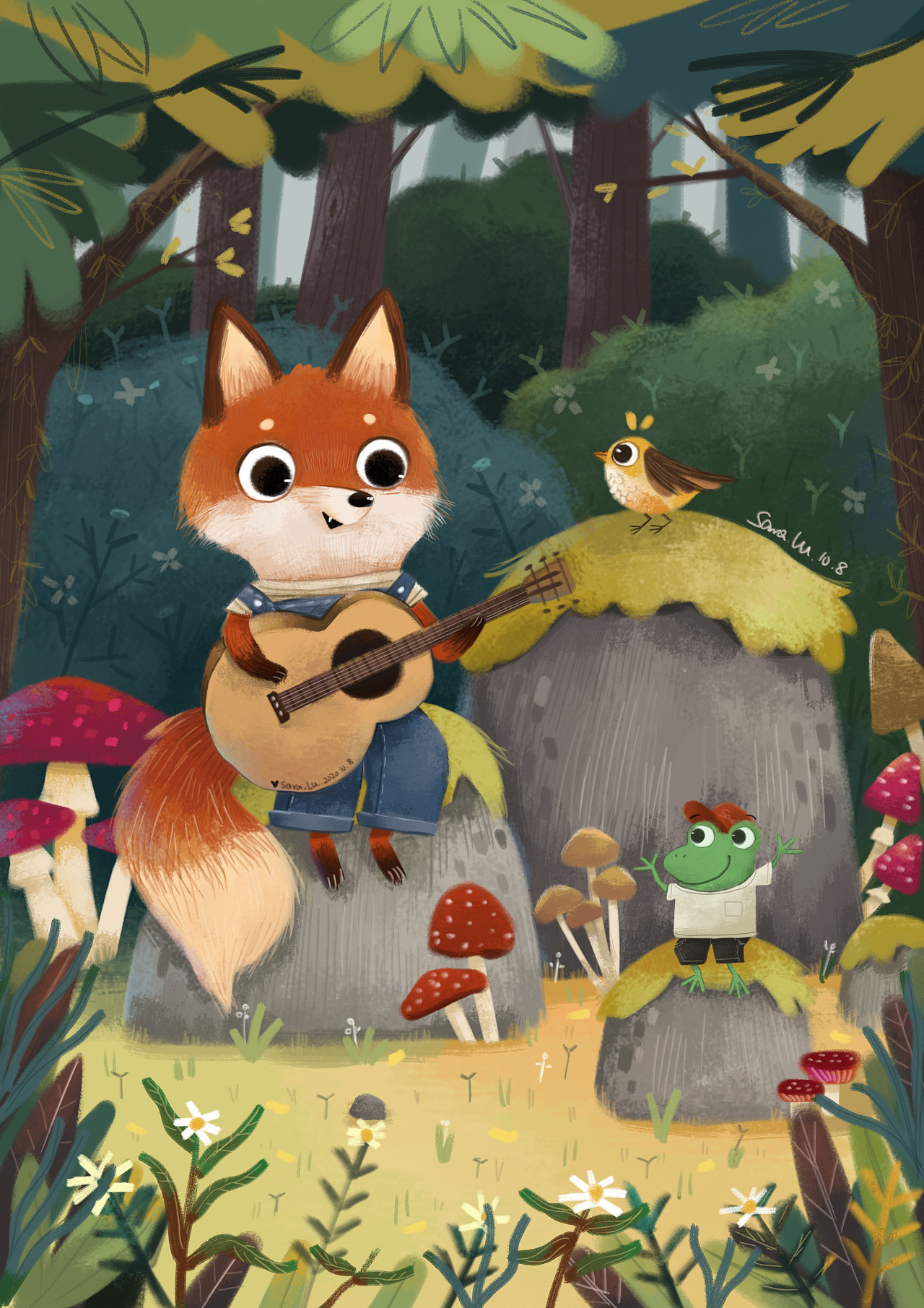 儿童插画-弹吉他的小狐狸