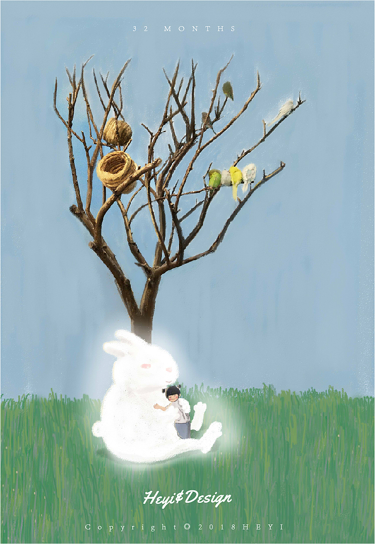 三十二个月的你，我们一起去了5050广场的咪嗒动物园，里面的各种小动物是可以用手直接抚摸的，然后你就特别兴奋地追着兔子跑，给他不停地喂萝卜，我想，在兔子的心中一定是想 这样温柔地拥抱你。