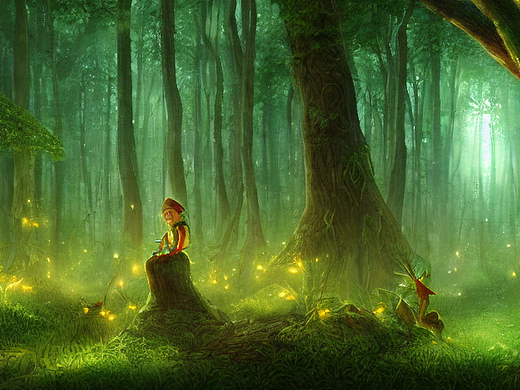 ai创作实验室#绿色森林,精灵,萤火虫