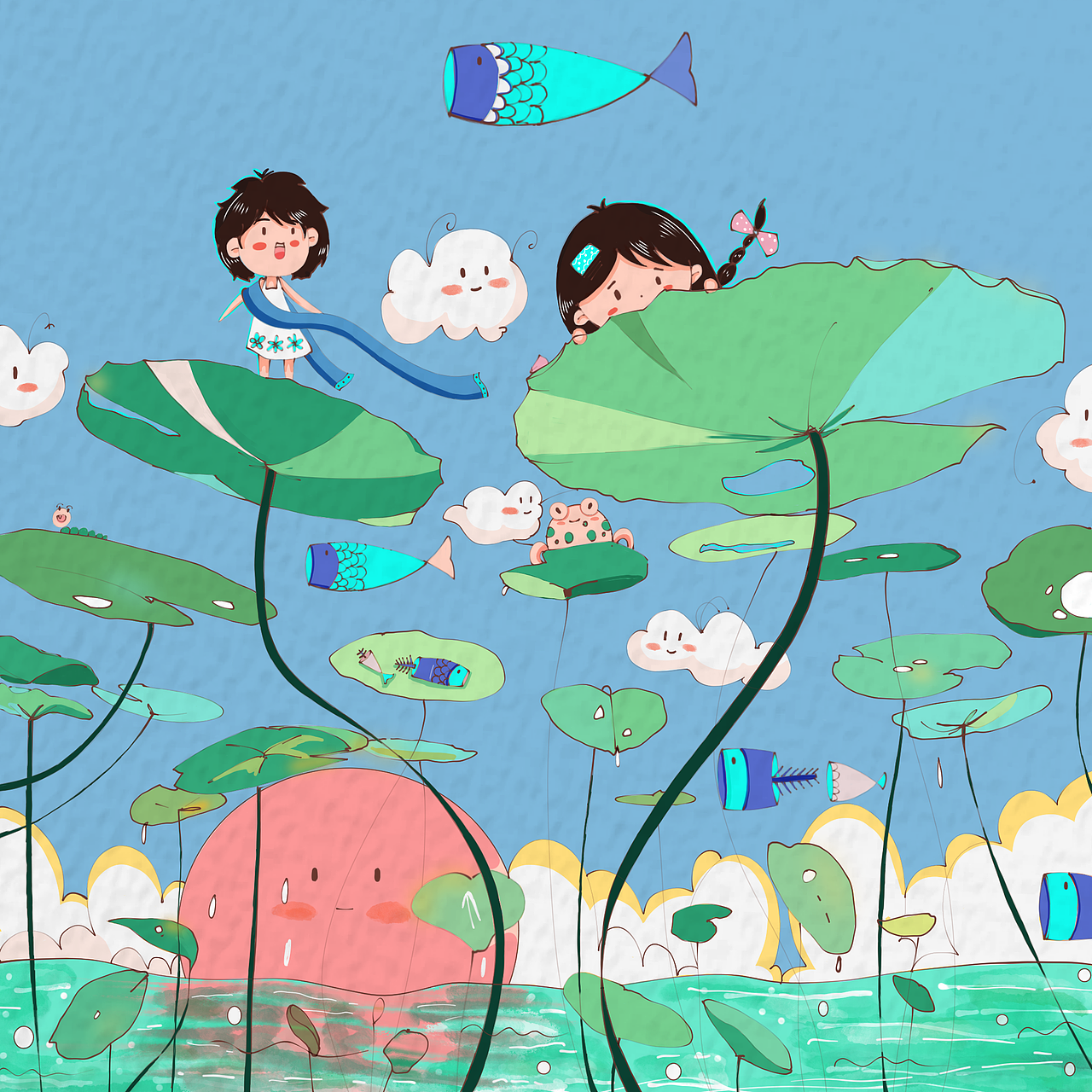 夏天的荷花|插画|儿童插画|老大有颗少女心_原创作品-站酷zcool