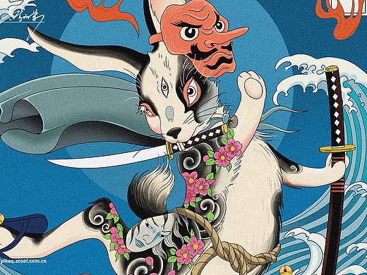 浮世绘-武士兔-兔年生肖-日式