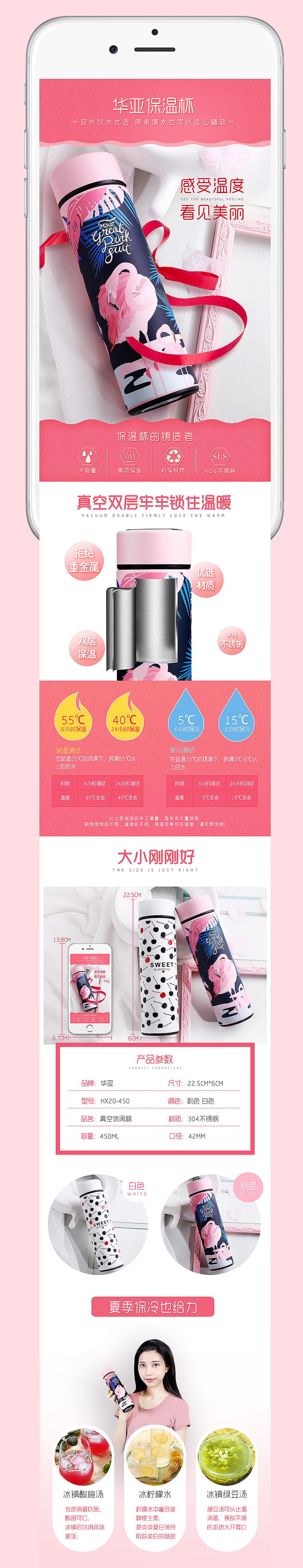 女士保温杯详情,粉色保温杯详情设计