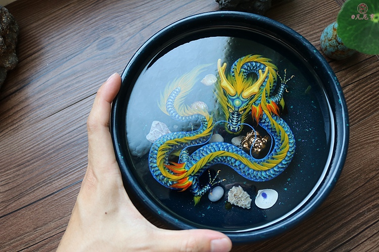 凡尼亨3d树脂画 青金龙宝盆