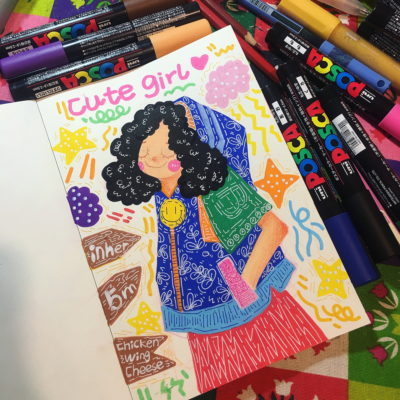 鸡翅笔下的蓬蓬头女孩们——丙烯马克笔儿童装饰插画