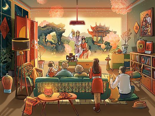 #天猫×江苏# 投影仪×昆曲 新年插画海报