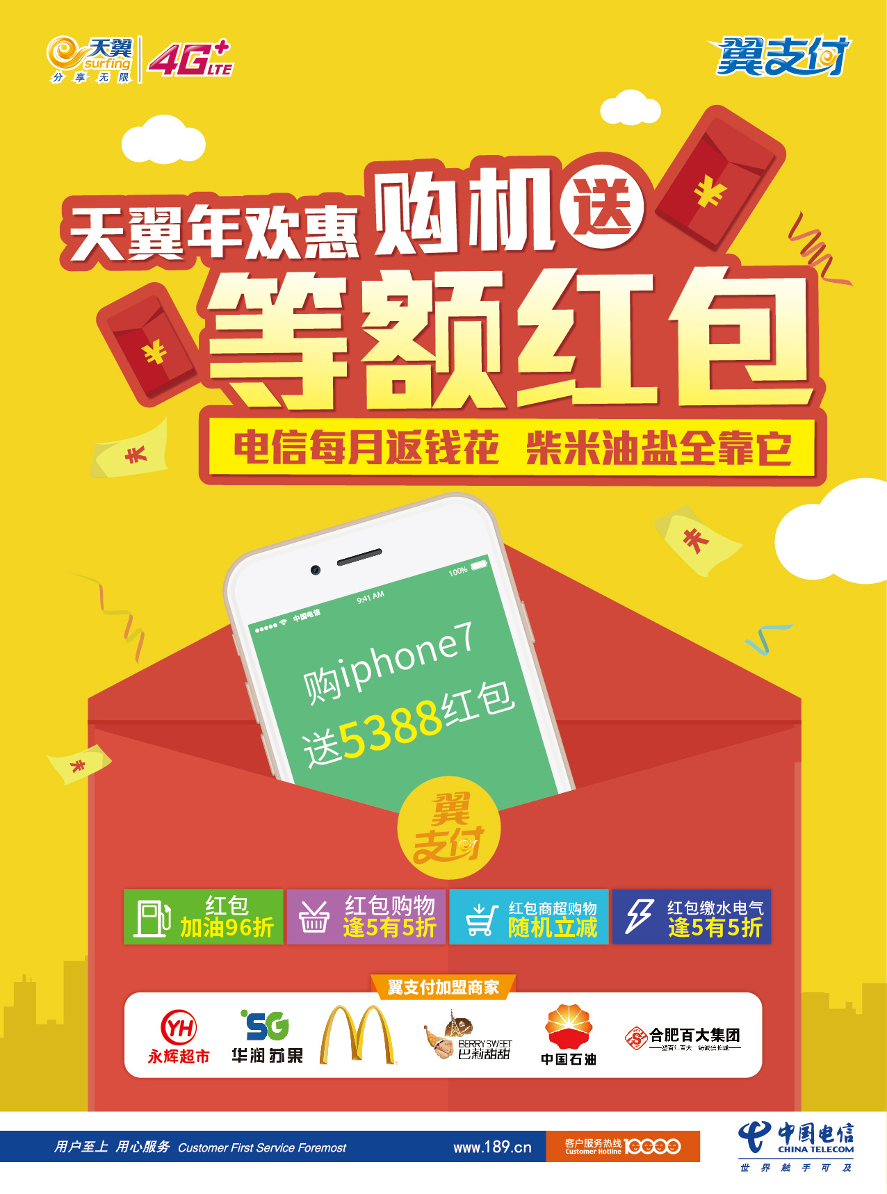 安徽电信翼支付红包海报
