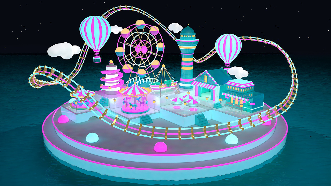 夜光游乐场c4d场景