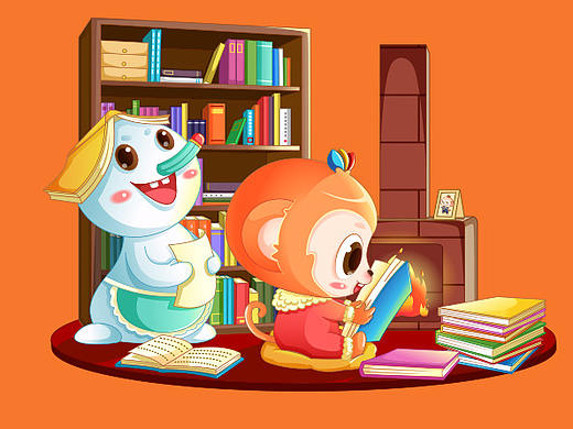 爱豆猴子学习类插画