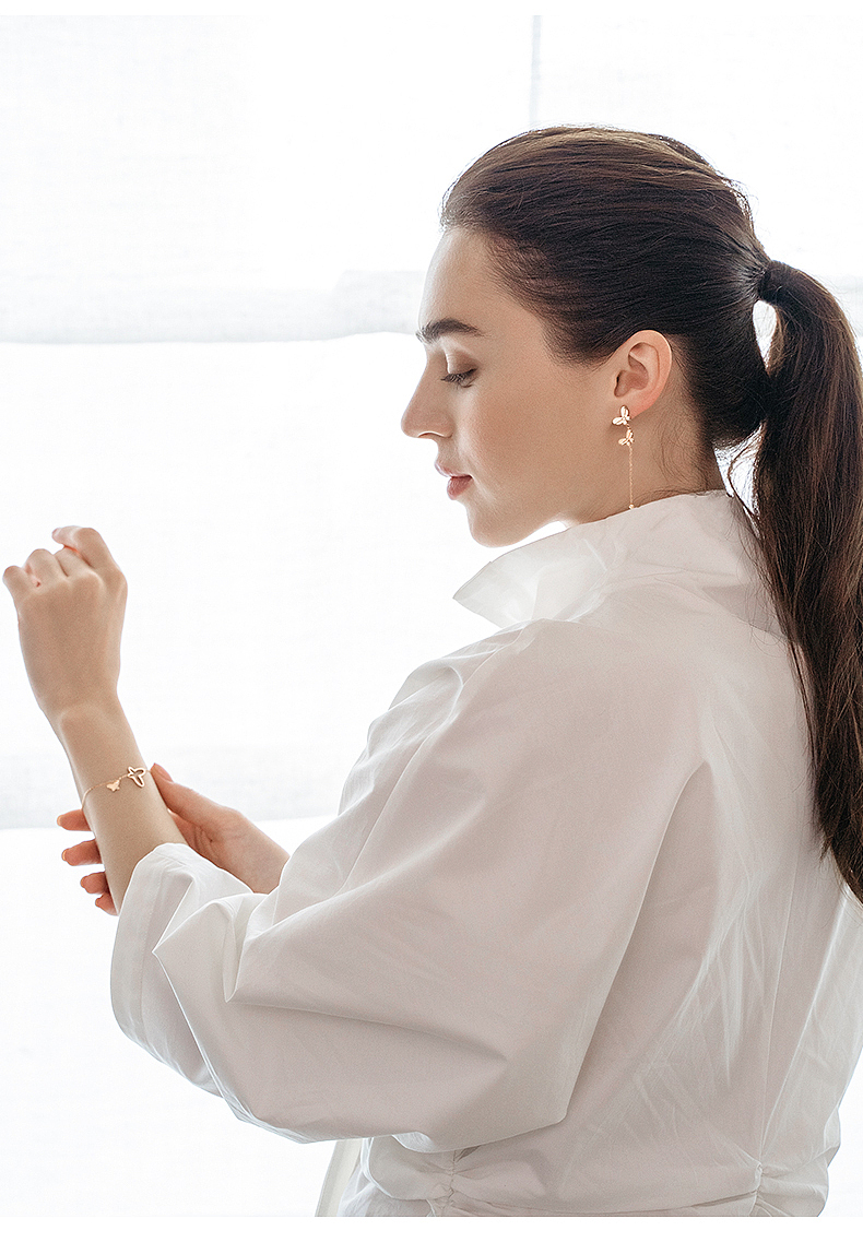 工美博物馆双生钻石蝴蝶手链玫瑰金钻石流苏耳钉套装