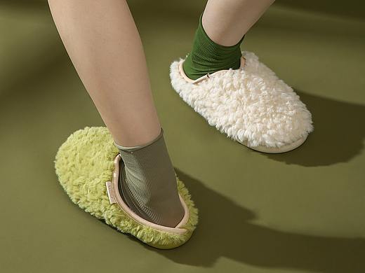 2021棉拖鞋摄影,绿色暗色系风格,不是细细条网红风