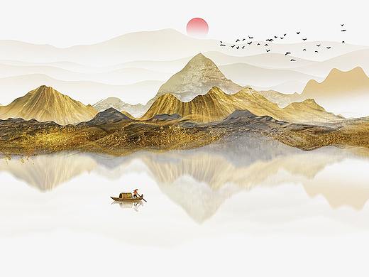 金色鎏金山水画