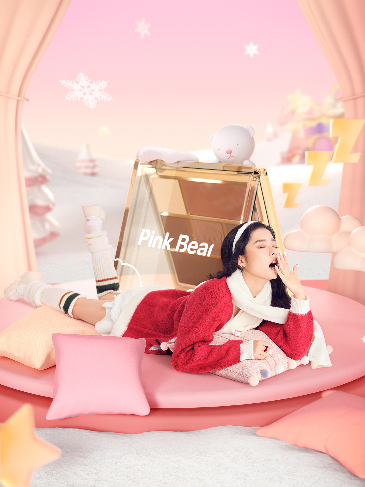 Pink Bear皮可熊 圣诞礼盒模特三维合成修图