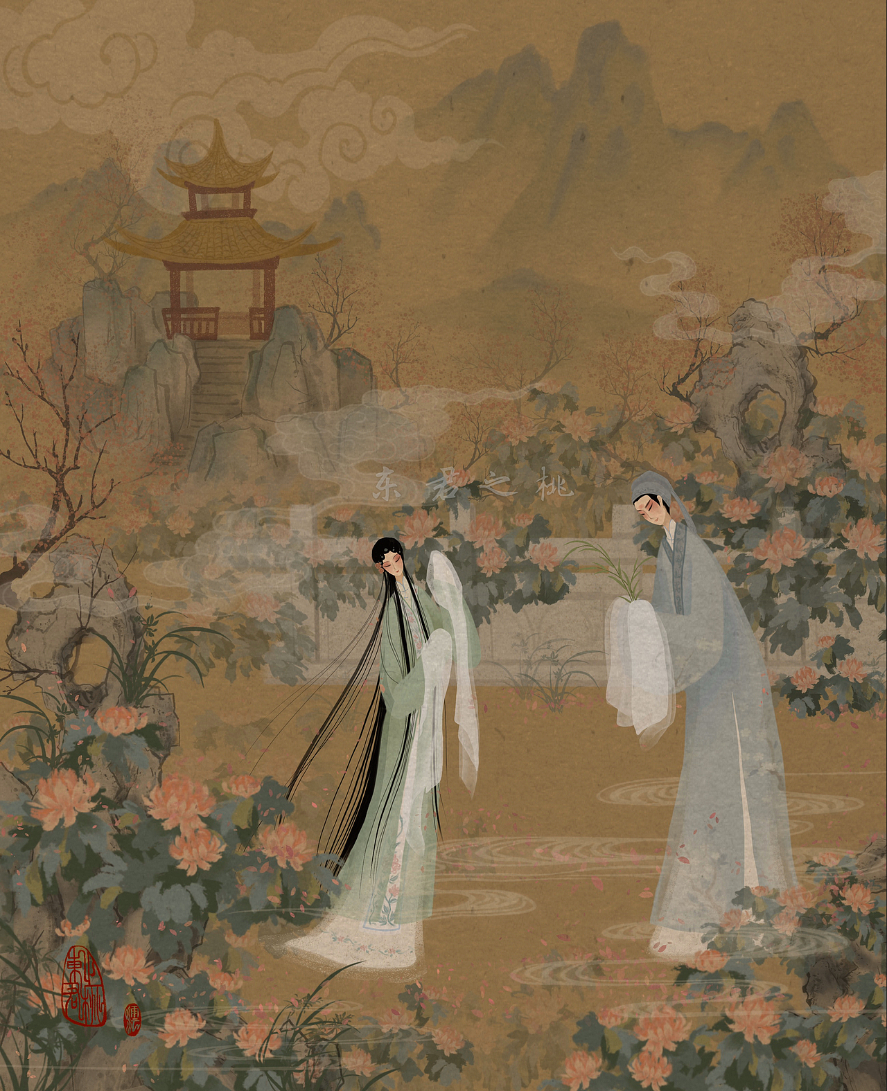 《牡丹亭》昆曲名剧插画系列;书籍封面插画设计_东君之桃-站酷zcool