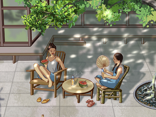 向往的生活系列——夏日午后（图ZMzQyOTYwNTI4） - 艺术插画 - 站酷设计师江南入墨原创素材 - 站酷ZCOOL
