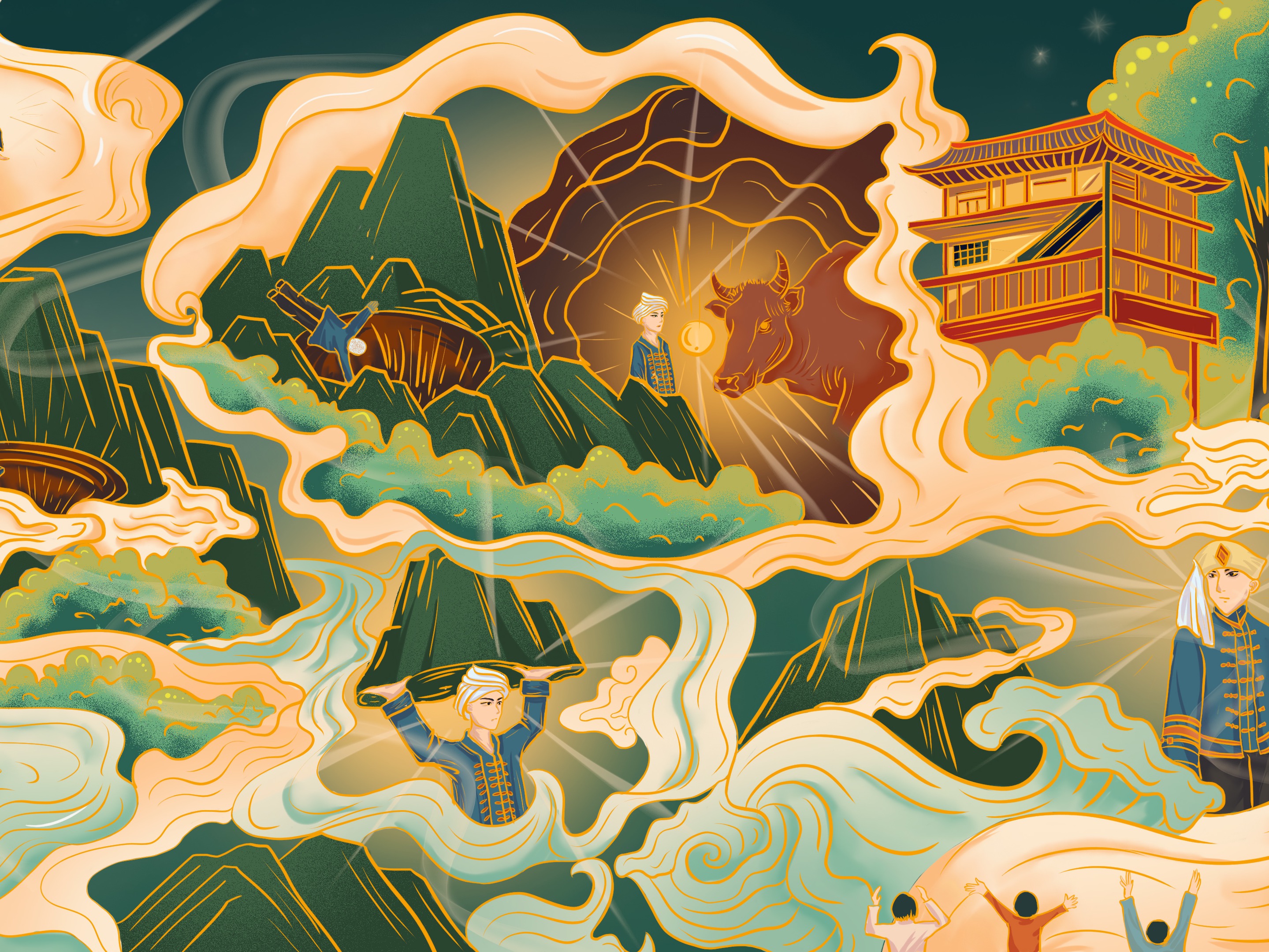 壮族国潮故事性插画