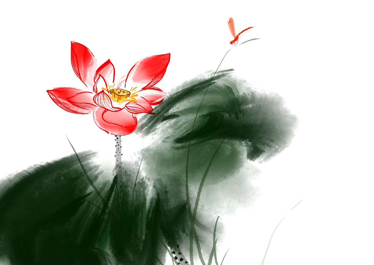 水墨花卉系列插画