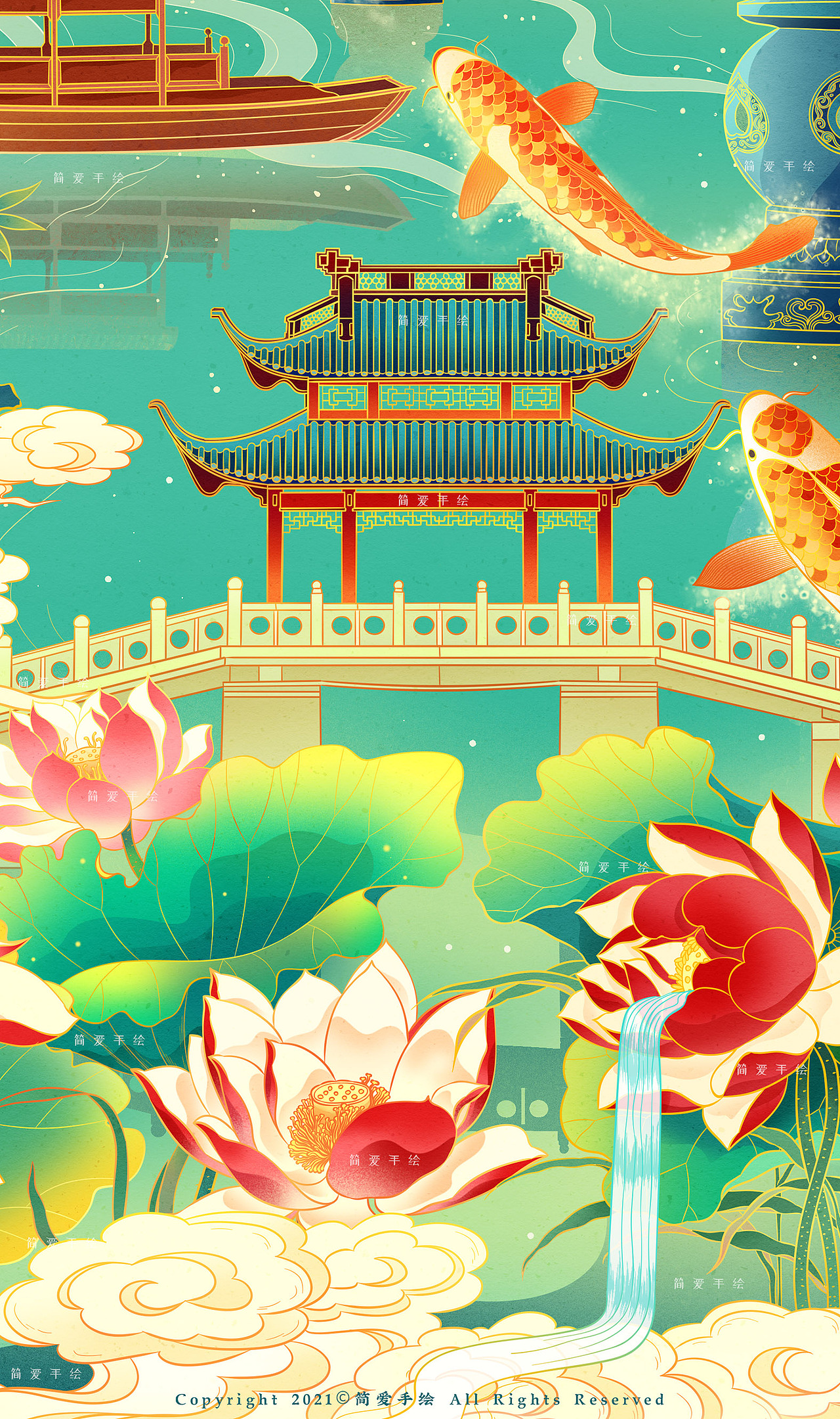 【西湖十景】杭州主题国风插画