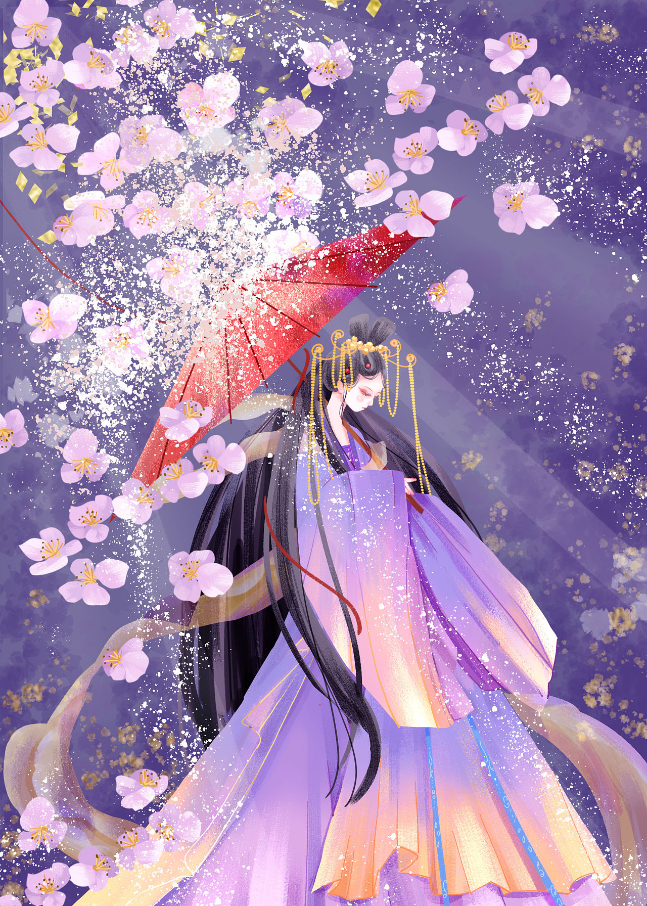 古风插画人物—少女与花