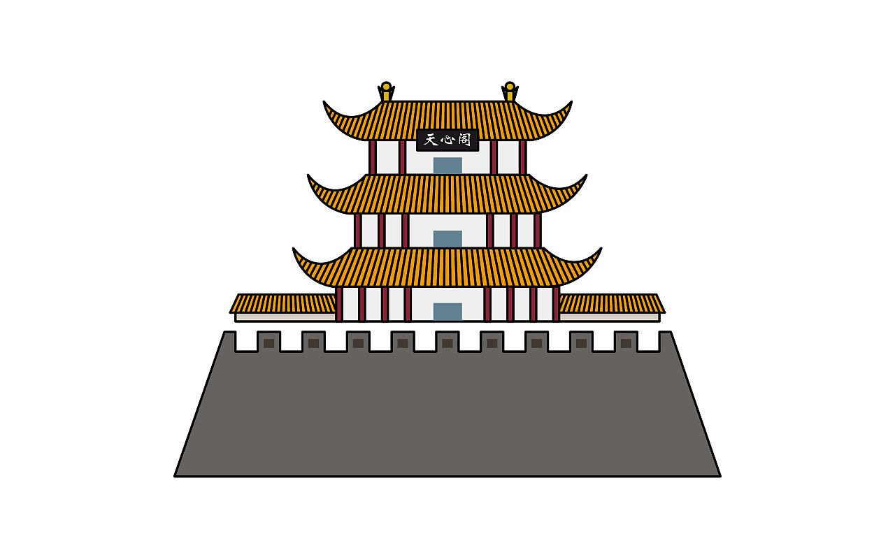 于是我也想着把长沙的一些标志性建筑画出来,比较简单的线描加填色,还