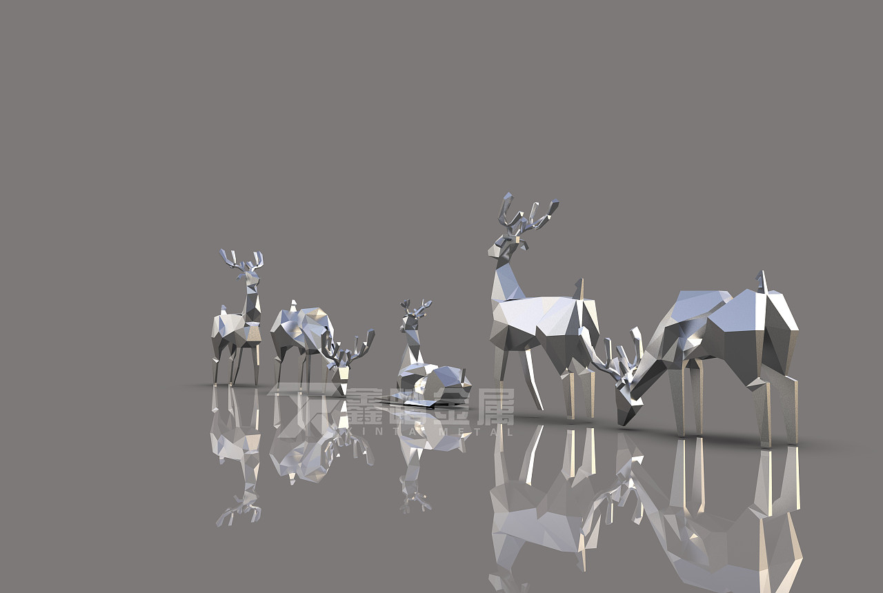 几何块状不锈钢鹿造型雕塑款式图来图定制园林景观雕塑
