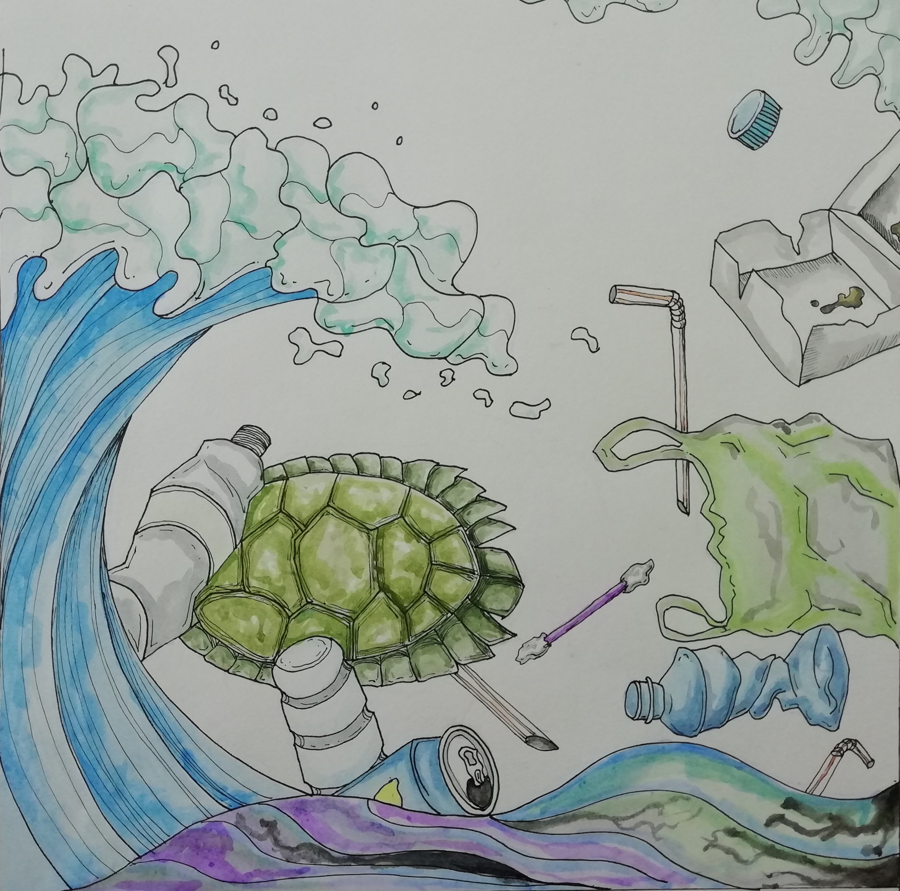 海底垃圾简笔画 污染图片