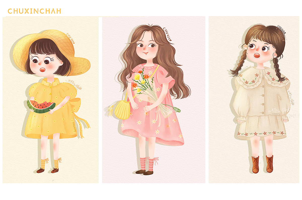 儿童插画——可爱女孩系列02 儿插人物 周边文创