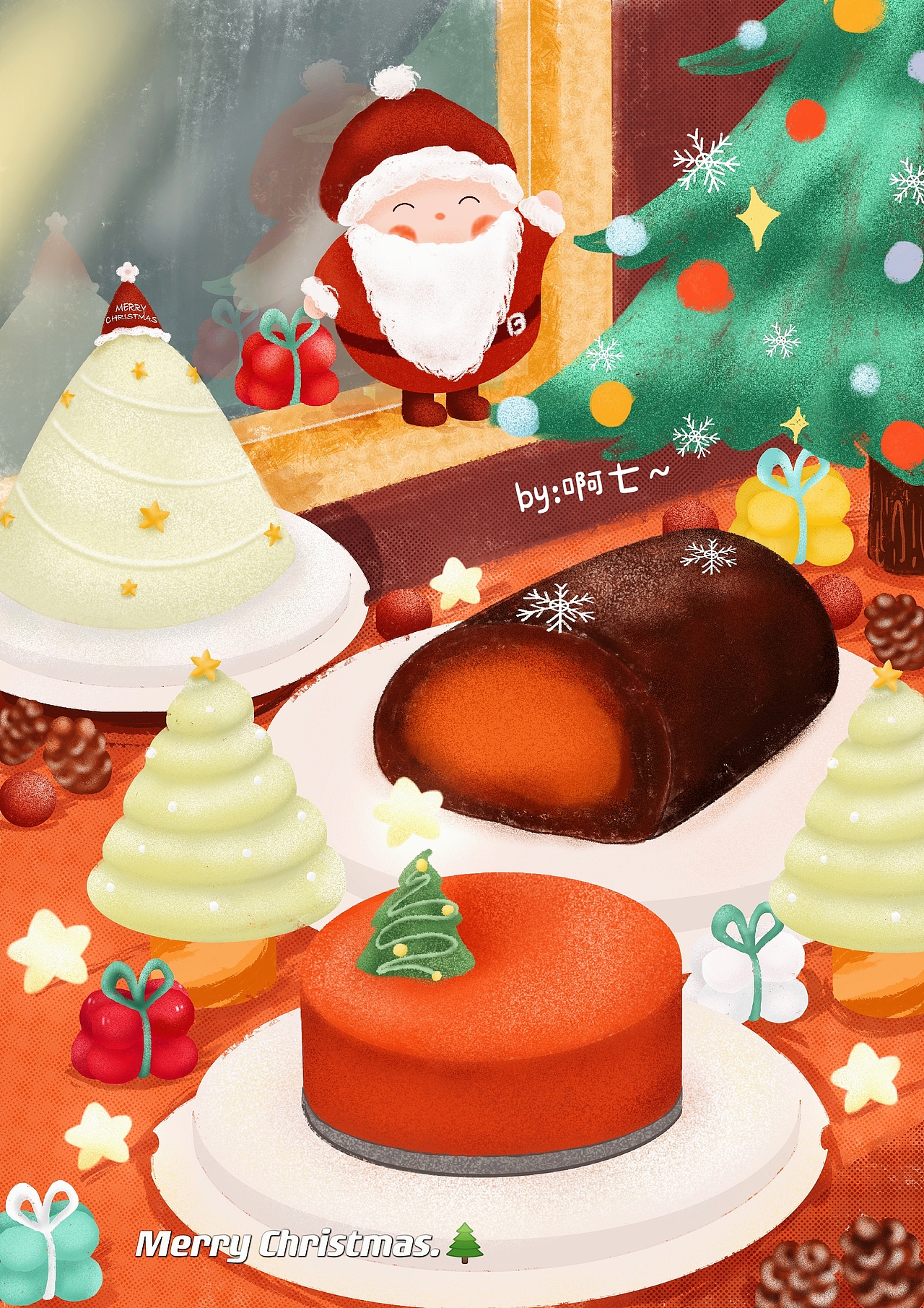 圣诞蛋糕们（图ZMjgyNjAwMDI0） - 商业插画 - 站酷设计师七七牛油果原创素材 - 站酷ZCOOL