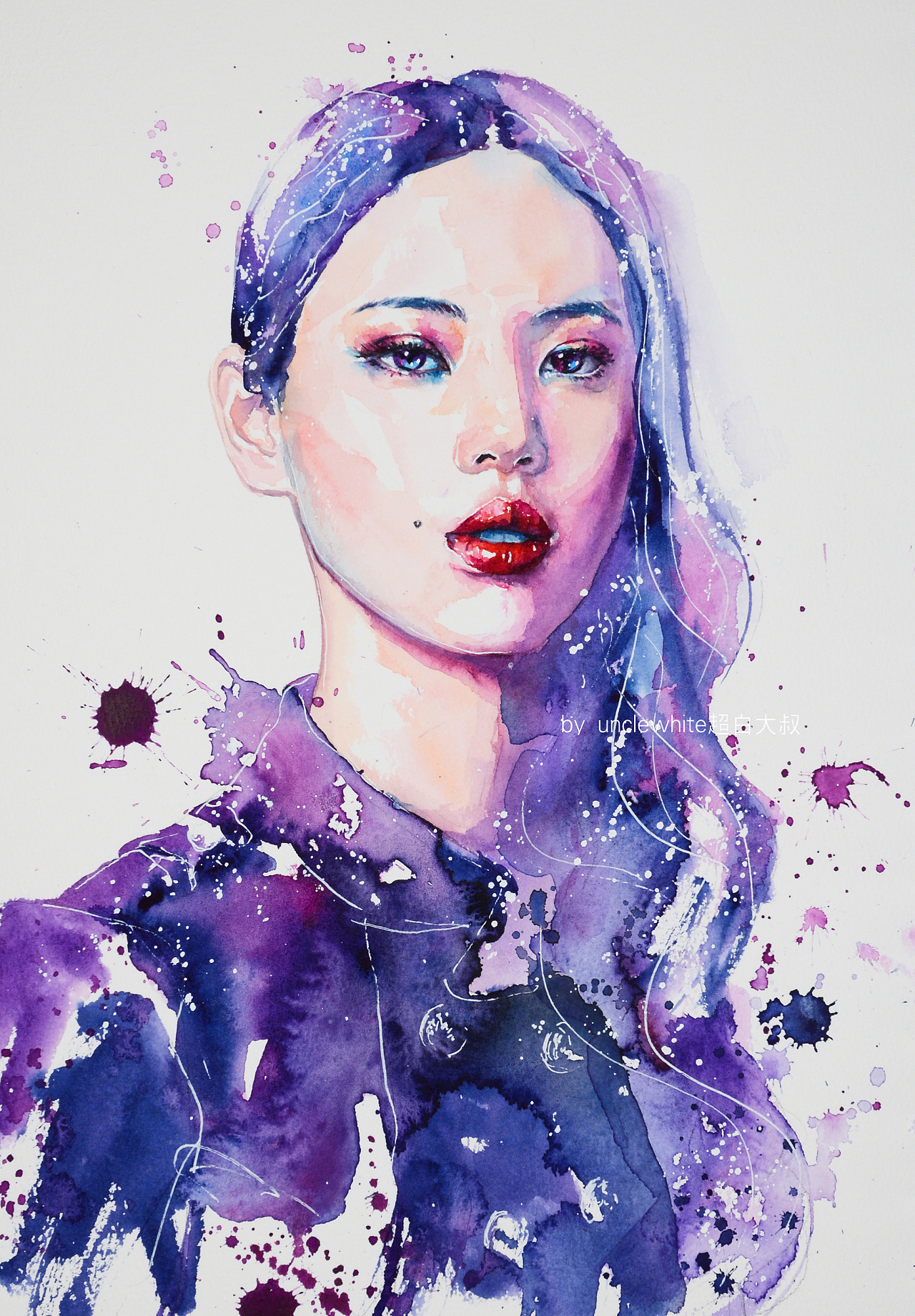 超白大叔作品:模特插图水彩人像