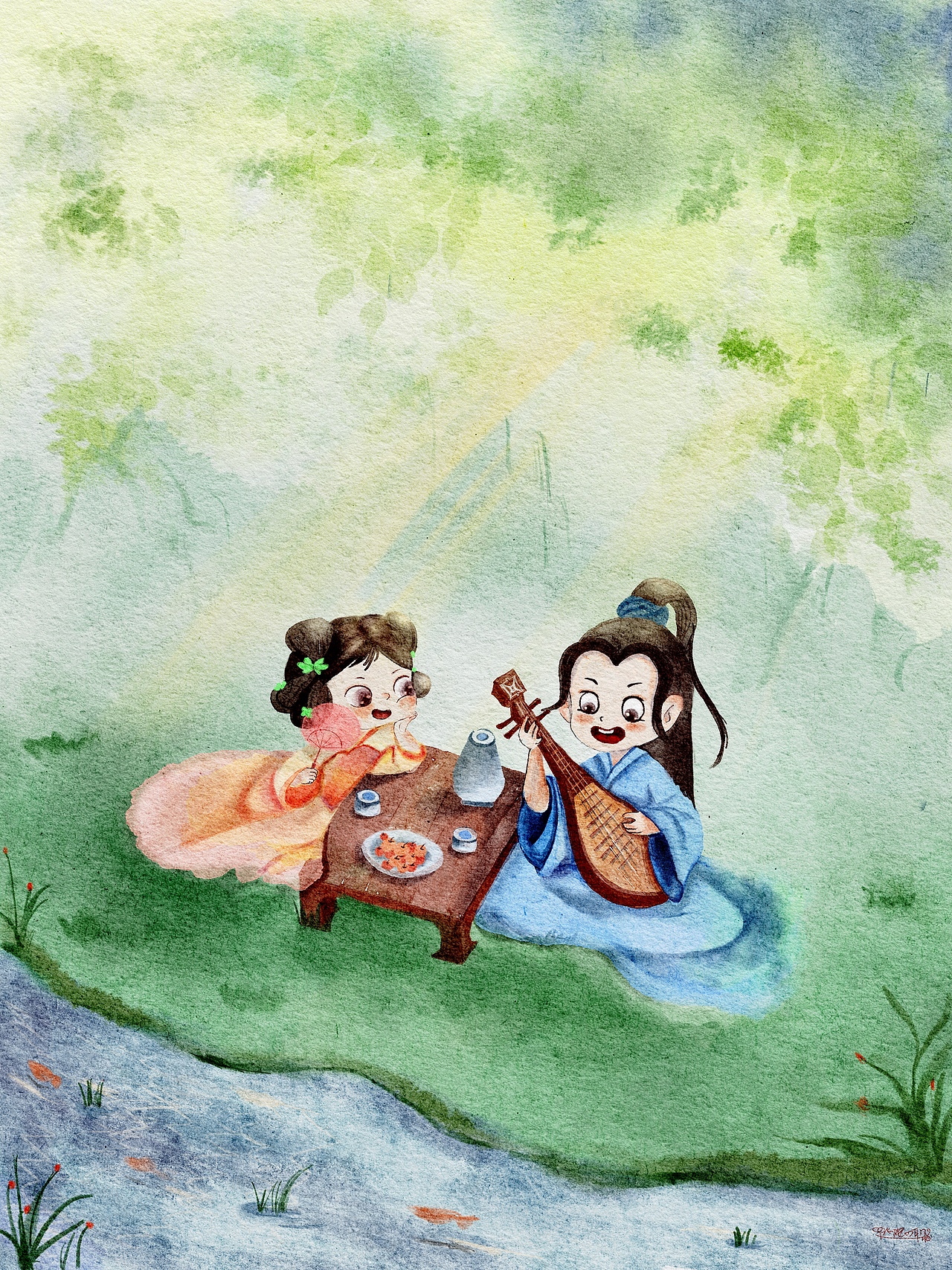 原创古风系列 一起去郊游吧（图ZMzAwMjQwMjk2） - 儿童插画 - 站酷设计师逃跑的耳朵原创素材 - 站酷ZCOOL