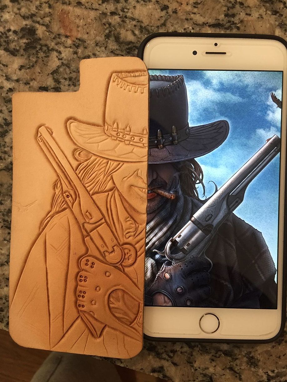 客定西部牛仔皮雕手机壳