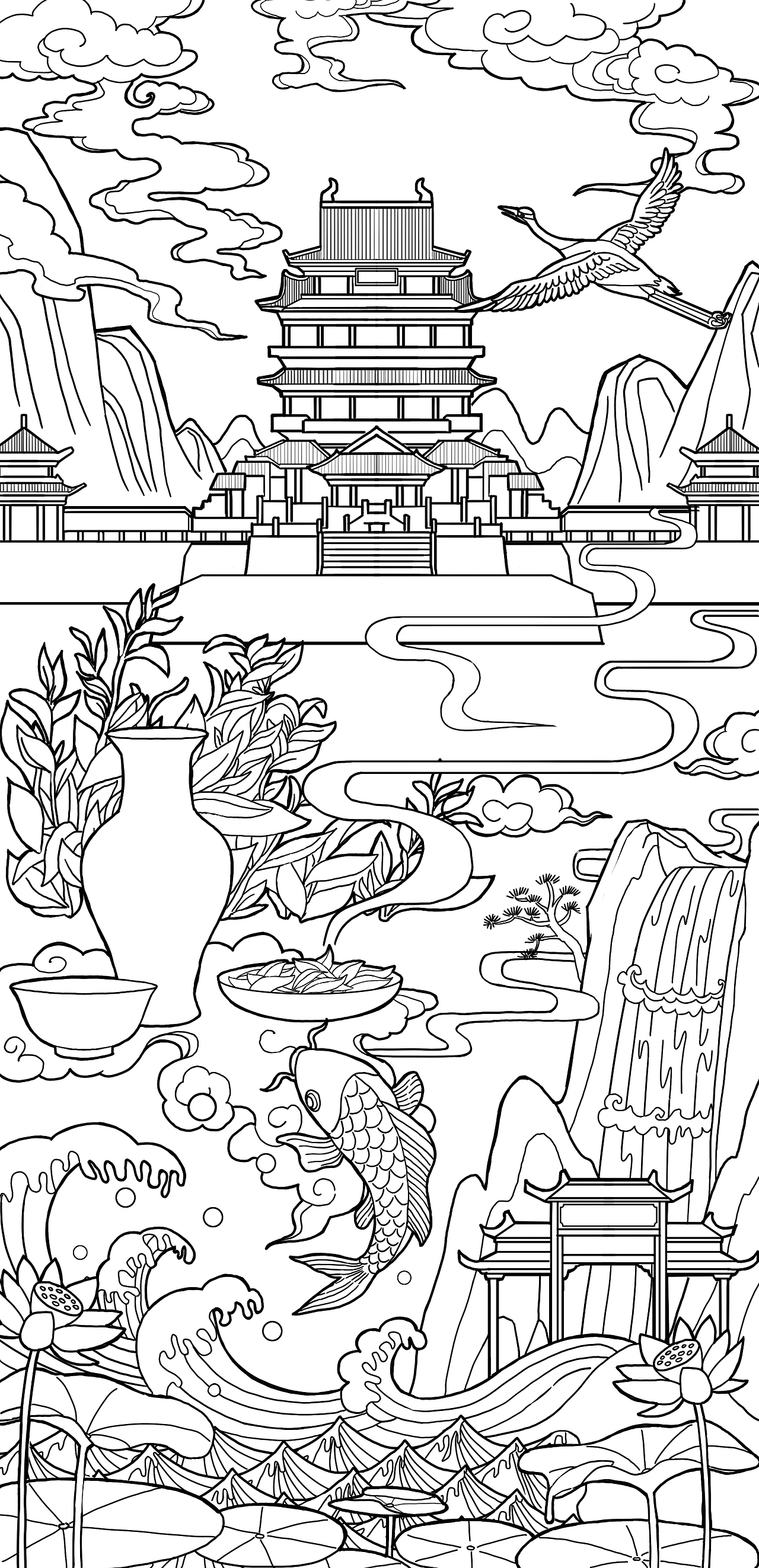 扁平风插画线稿
