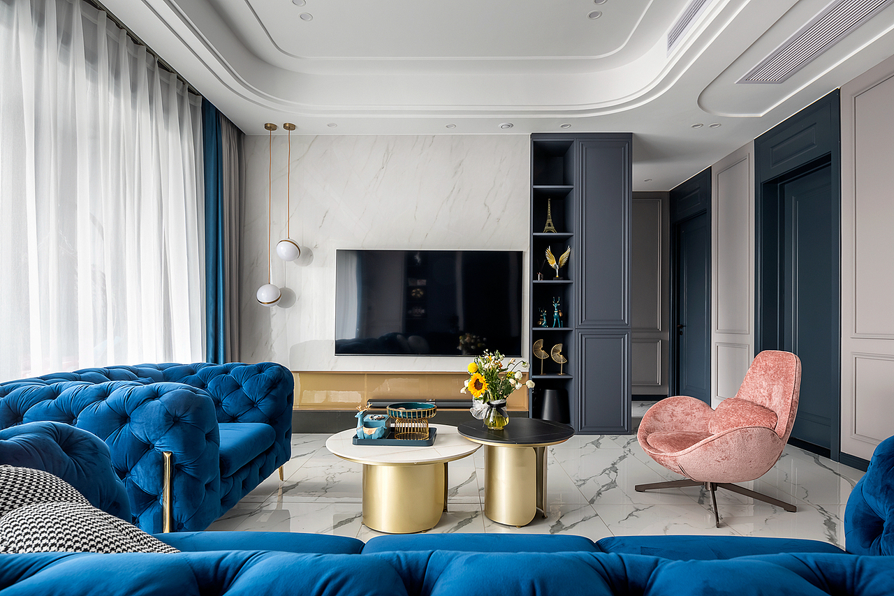 点睛孔雀蓝，不一样的现代轻奢+美式混搭（图ZMjI1MjE2OTQ4） - 家装设计 - 站酷设计师重庆兄弟装饰公司原创素材 - 站酷ZCOOL
