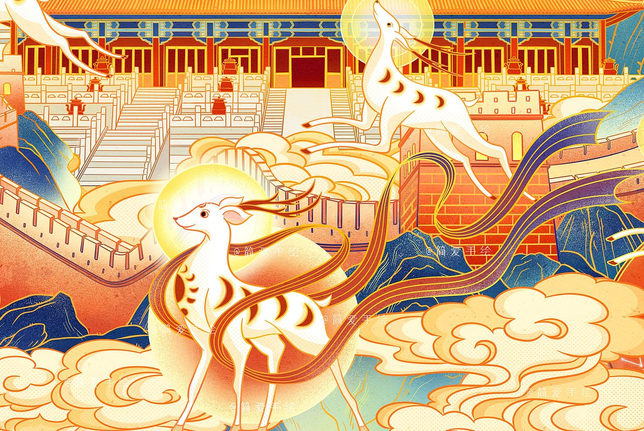 【白鹿追月】中秋立体包装插画（图ZMjE5Njc4MTk2） - 商业插画 - 站酷设计师简爱手绘原创素材 - 站酷ZCOOL