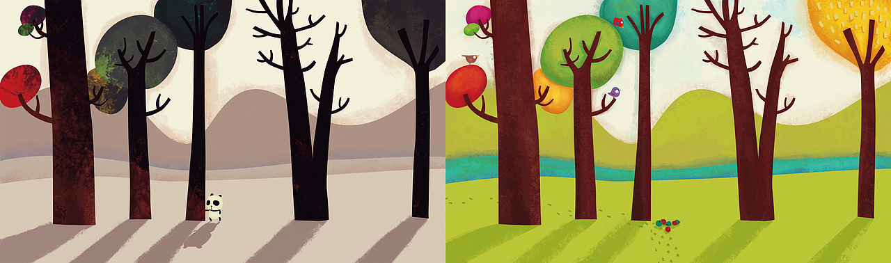 黑白森林儿童绘本(画稿部分)