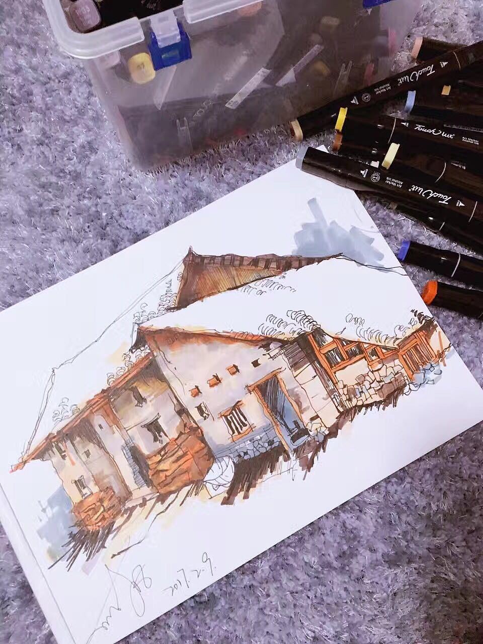 马克笔室外风景手绘
