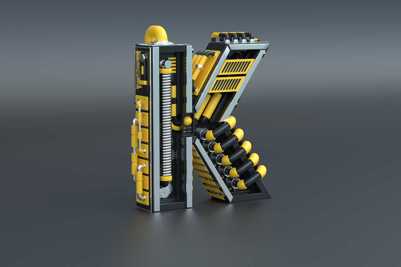 c4d练习 机械字母k