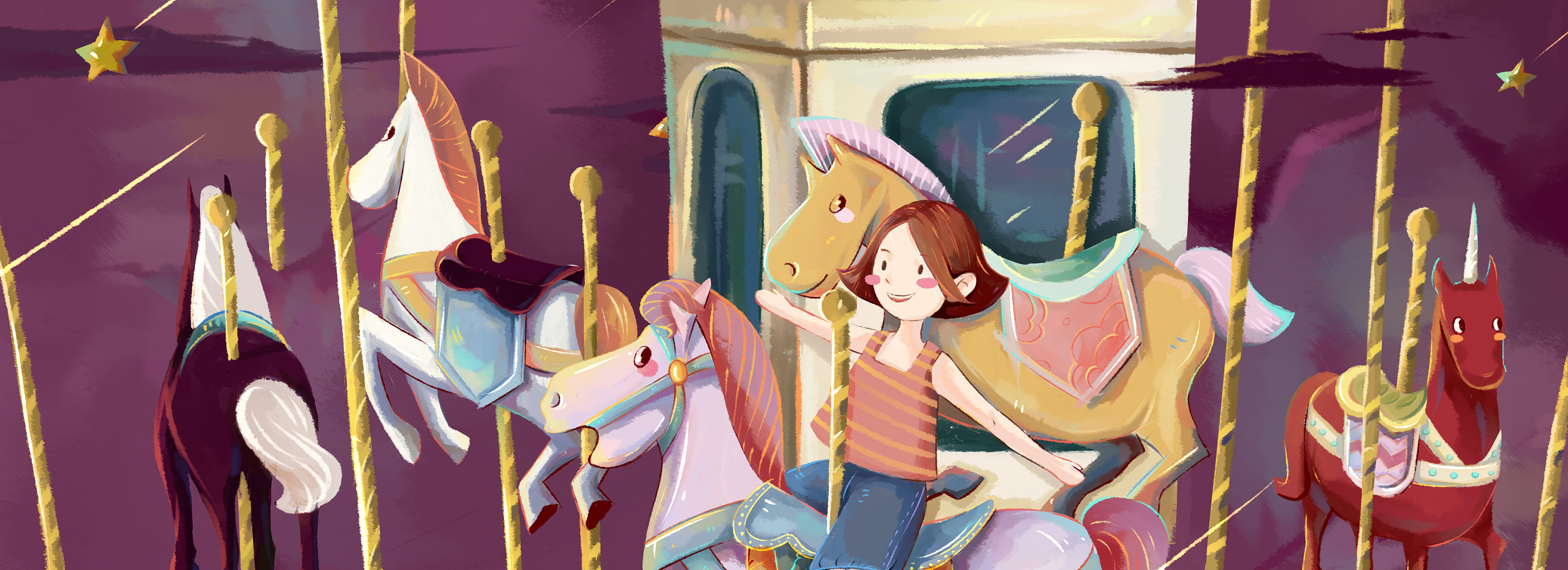 sai绘制—《乘着旋转木马的》|插画|儿童插画|蓝桥有铭 - 原创作品 - 